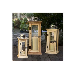 Portavelas de madera con puerta de cristal y asa de cuerda, estilo rústico para centro de mesa - Product Image 1