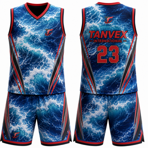Ensemble de maillots de basketball sublimés TANVEX International, col en V, sans manches, séchage rapide, unisexe, adulte, toutes saisons, écologique, devant - Product Image 6