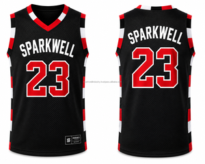 Maillot de basket-ball Sparkwell unisexe sans manches, col en V, maille respirante, impression 3D sublimée, nom de l'équipe personnalisé sur le devant, 23 noir rouge - Product Image 3