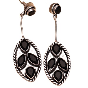 ต่างหูทรงหยดน้ำสไตล์โบฮีเมียนทำจากทองเหลืองชุบเงินโบราณ ประดับด้วยกรอบแบบ Bezel เหมาะสำหรับงานปาร์ตี้ของผู้หญิง และทุกโอกาสทางศาสนา - Product Image 1