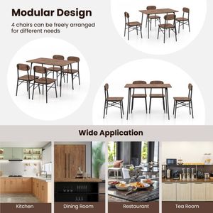 Set da Pranzo Rettangolare a 5 Pezzi con Schienale e Gambe in Metallo, Design Salvaspazio Convertibile per Angolo Colazione - Product Image 4
