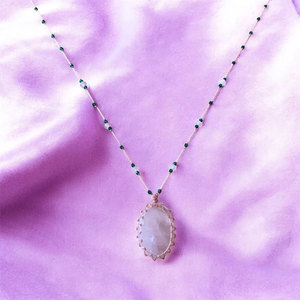 Adjustable Macrame Necklace Rose Quartz Gemstone Pink <b>Beaded</b> Cord Handmade Boho Bohemian Healing Crystal Jewelry for Women - Product Image 2