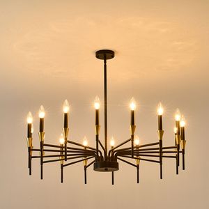 Lámpara de Araña Moderna de 37.63 Pulgadas, Estilo Granja, 16 Luces, Color Negro y Dorado, Lámpara Colgante Grande Tipo Vela para Mesa de Comedor, Diseño Exclusivo de Livi - Product Image 4