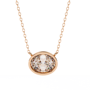 Collar con Colgante de Diamante Ovalado Cultivado en Laboratorio con Engaste de Bisel, Oro Sólido Amarillo, Rosa y Blanco, Plata de Ley, Cadena Moderna de Eslabones, Joyería Fina - Product Image 2