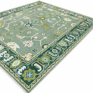 Alfombra Moderna Verde Anudada a Mano con Patrón Abstracto de Lana y Seda, Pelo Plano, Antideslizante, Rectangular para Sala de Estar - Product Image 2