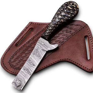 Cuchillo Profesional para Cortar Reses, Hoja de Acero Damasco con Alto Contenido de Carbono, Espiga Completa, Cuchillo de Caza Vaquero con Funda de Cuero Grabado OEM - Product Image 1