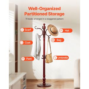 Appendiabiti da terra in legno con 11 ganci e base appesantita, per ingresso o camera da letto, per uso domestico o in ufficio - Product Image 5