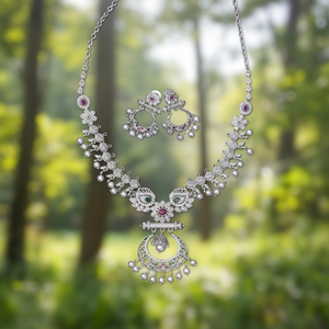 Silver Matte Short Necklace Set-Fashion Jewelry - Product Image 3