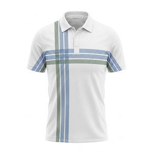 Polo pour homme blanc uni imprimé par sublimation, manches courtes, respirant, séchage rapide, tricoté en Spandex/Polyester, vêtements de golf - Product Image 1