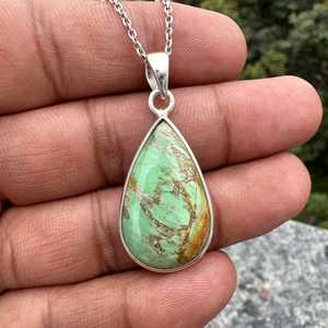 Pendentif artisanal en argent sterling avec variscite australienne en forme de goutte, serti clos, bijou de fiançailles vintage, plaqué argent/or - Product Image 6