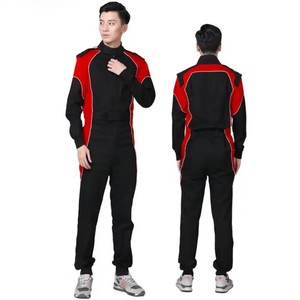 Traje de Carreras para Hombre, Rojo y Negro, Manga Larga, Poliéster/Nailon, Impermeable, Secado Rápido, para Todas las Temporadas, Diseño Color Block, Ropa para Carreras de Karts - Product Image 1