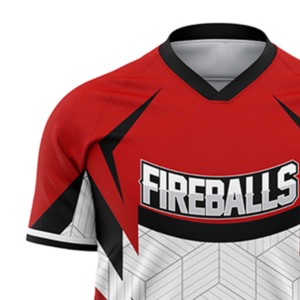 Camiseta de Fútbol Sublimada con Diseño Geométrico Rojo y Blanco, Cuello en V, Manga Corta, Absorbe la Humedad, Ajuste Atlético, para Hombre Adulto - Product Image 3