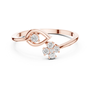 Bague ouverte florale en or rose et diamants personnalisée pour femme, bague de promesse minimaliste réglable, bijoux fins, cadeau - Product Image 3