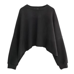 Women's Oversized Drop-Shoulder Crew Neck Sweatshirt <b>Asymmetric</b> <b>Hem</b> Solid White Full Sleeve Knitted Cotton Autumn Wear - Product Image 3