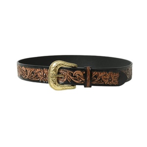 Ceinture en cuir de vache de créateur style vintage tan avec détails floraux sculptés à la main et boucle en acier - Product Image 3