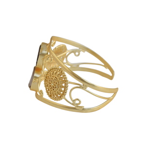 Brazalete Ajustable de Cuarzo Ahumado Vintage con Engaste de Bisel Hecho a Mano, Chapado en Oro de 18K, con Perla de Agua Dulce y Constelación - Product Image 3