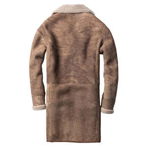 <b>Men's</b> Brown <b>Suede</b> Leather <b>Jacket</b> with Sherpa Lining Turn-down Collar Long Winter Coat Casual Style Waterproof Windproof - Product Image 2