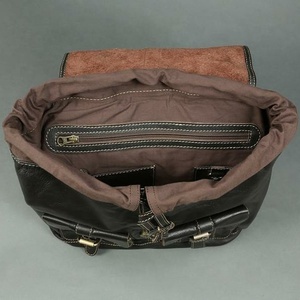 Super Quality Full Grain <b>Black</b> <b>Leather</b> <b>Backpack</b> with Waterproof Lining Two Side Pocket-Top Supplier for Summer Use - Product Image 3