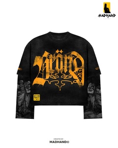 T-shirt à manches longues double couche délavé à l'acide personnalisé |   T-shirt graphique streetwear gothique poids lourd |   Fabricant de vêtements imprimés OEM - Product Image 2