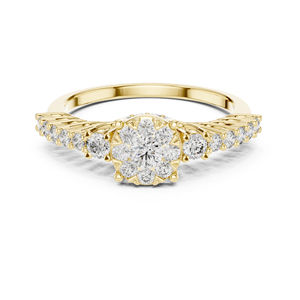 Anillo de Boda de Lujo para Mujer, Oro Amarillo de 14K, Diamante Redondo Cultivado en Laboratorio de 0.61 Quilates, Certificado IGI |   Diamante Cultivado Nuevo - Product Image 1