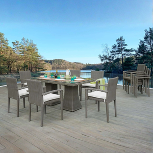 Table d'extérieur contemporaine en rotin avec plateau en verre trempé, ensemble de meubles de jardin résistant aux intempéries - Product Image 1