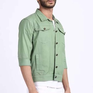 Chemise-veste en toile de coton verte pour homme, col rabattu décontracté, coupe classique, respirante, tissée, couleur unie, fermeture boutonnée, idéale pour le printemps - Product Image 6