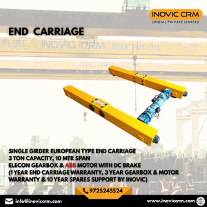 Carro final de viga simple de 3 toneladas, 10m de envergadura, tipo europeo, con caja de engranajes Elecon, motor ABB, freno de CC, para grúa EOT - Product Image 2