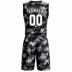 Custom Camo Basketball Uniform Set Unisex Sleeveless V-Neck Jersey Shorts Team Name Number Four-Way Stretch Quick Dry 100% - Product Image 2