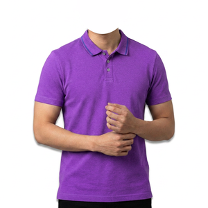 Camisa de Manga Corta para Hombre, Color Morado, Tejida, Estampada, Corte Casual, Diseño con Botones, Largo Regular, 100% Algodón, Logotipo Frontal - Product Image 1