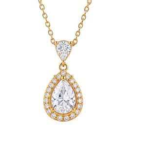 Collier pendentif halo en or jaune 18 carats plaqué or avec diamant taille poire, cadeau intemporel de luxe pour mariée, mariage et fête, diamant de laboratoire - Product Image 4