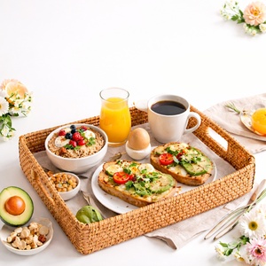 Scalloped rattan tray cake & drink display trays <b>table</b> centerpiece crafted from Vietnam factory - Product Image 5