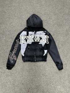 Sweat à capuche zippé vintage personnalisé, 100% coton, coupe oversize, streetwear, imprimé rose et gris, unisexe, décontracté, automne - Product Image 5