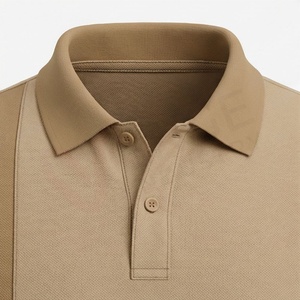 Chemise pour homme beige à manches courtes, tricotée unie, coupe décontractée, boutonnée, 100 % polyester respirant - Product Image 4