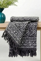 Jeté décoratif moderne gris en coton 100% biologique, imprimé à la main au bloc indien, léger, écologique, doux et lavable en machine