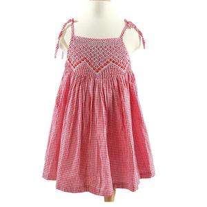 ชุดเดรสเด็กผู้หญิงปักลายโลโก้ตามสั่ง ผ้าฝ้ายลายตาราง สายเดี่ยว ผลิตจากเวียดนาม - Product Image 5