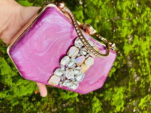 New Arrival <b>Storage</b> <b>Bag</b> Marble Textured Printed Clutch <b>Bag</b> with Crystal & Shell Embellishment for Wedding Party Evening Fashion - Product Image 3