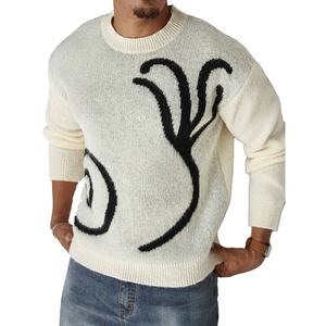 100% coton hommes pull col rond Jacquard pull Logo personnalisé sans manches Mohair tricots hiver polaire tissu fait hiver - Product Image 3