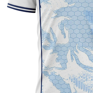 Custom Sublimated Unisex Soccer Jersey Crew Neck Short Sleeve Lightweight White Blue Geometric Print Moisture Wicking <b>Polyester</b> - Product Image 5
