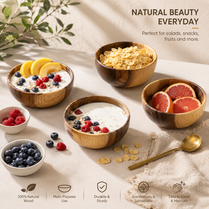 Bols en bois d'acacia faits à la main, couleur naturelle, design minimaliste, écologiques, durables, pour servir les aliments, vaisselle de cuisine, 6 pouces - Product Image 5