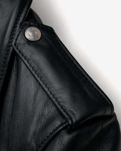 Chaqueta de Motociclista de Cuero Genuino Negro para Hombre, Cuello Camisero, Cierre de Cremallera, Corte Regular, Estilo Otoñal - Product Image 6
