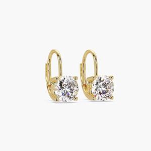 Boucles d'oreilles pendantes à fermoir levier en or massif 14K avec diamant de laboratoire rond 1 carat, bijoux fins pour femme, cadeau de fête - Product Image 5