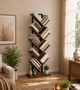 Modern <b>Wooden</b> Ladder Shelf 5-Tier Freestanding Backless <b>Bookcase</b> For Living Room Home Office Furniture Rustic Design - Product Image 2