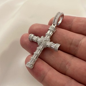 Pendentifs et breloques hip-hop en diamant VVS, en argent sterling S925, pendentif croix en diamant certifié IGI, taille baguette, bijoux religieux - Product Image 4