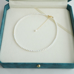 Collier en perles d'eau douce de 3-4 mm, collection automne-hiver, argent 925, design irrégulier, simple et original pour femmes - Product Image 3