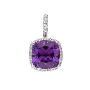 Colgante de Amatista Natural con Halo, Chapado en Oro Blanco, Hecho a Mano, Plata de Ley 925, Joyería de Lujo para Mujer, Elegante Regalo - Product Image 3
