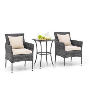 Set di mobili da giardino in 3 pezzi con sedie imbottite e tavolino in vetro temperato, sedute da giardino resistenti per esterni - Product Image 1