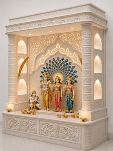 Modern Teak Wood Pooja Temple in White Finish Sri Ram Darbar Teak Wood <b>Mandir</b> Luxury Indian White Wooden <b>Mandir</b> for Home USA - Product Image 3
