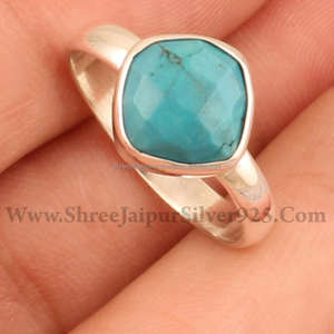 925 Sterling <b>Silver</b> Bezel Setting Turquoise Brilliant Cut Handmade Classic <b>Boho</b> Dainty Solitaire <b>Ring</b> Certified Wedding Party - Product Image 5