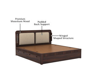 Cama de Madera de Sheesham Premium con Cajones de Almacenamiento, Tamaño King, Acabado en Nogal, Cama de Madera Maciza con Cajón de Almacenamiento Práctico, Cama con Ruedas - Product Image 5
