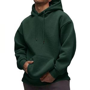 Sudadera con Capucha Verde Oscuro para Hombre, Corte Holgado, Informal, Otoñal, Material de Felpa, Manga Regular, Tejido de Punto - Product Image 1
